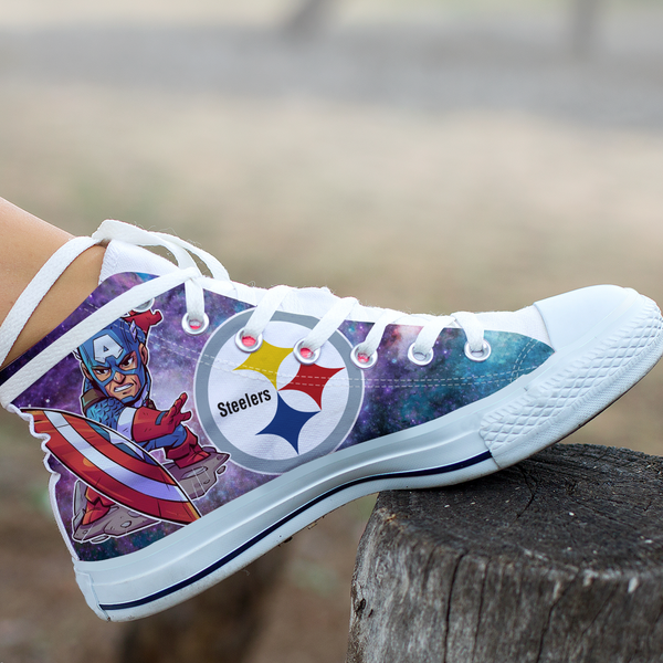 Captain America Hight Top Shoe White Pittsburgh Steelers