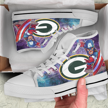 Captain America Hight Top Shoe White Green Bay Packers