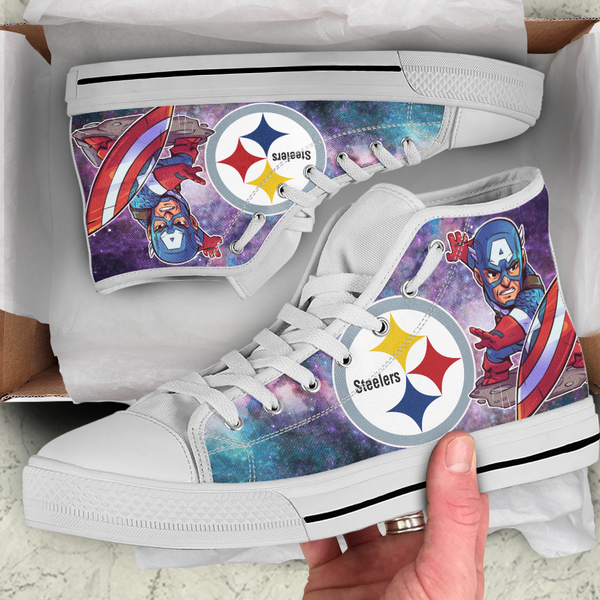 Captain America Hight Top Shoe White Pittsburgh Steelers