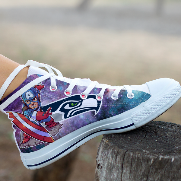Captain America  Hight Top Shoe White Seattle Seahawks