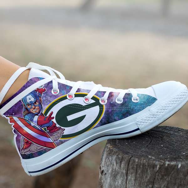 Captain America Hight Top Shoe White Green Bay Packers
