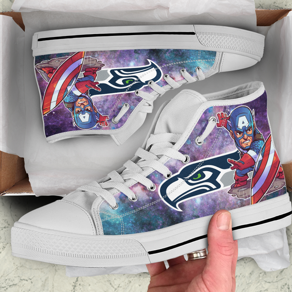 Captain America  Hight Top Shoe White Seattle Seahawks